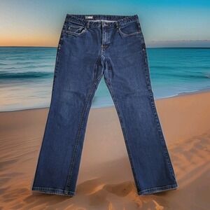 👖Stio Rivet Jeans Mens 36x31 Indigo Wash Organic Cotton Stretch Denim Straight